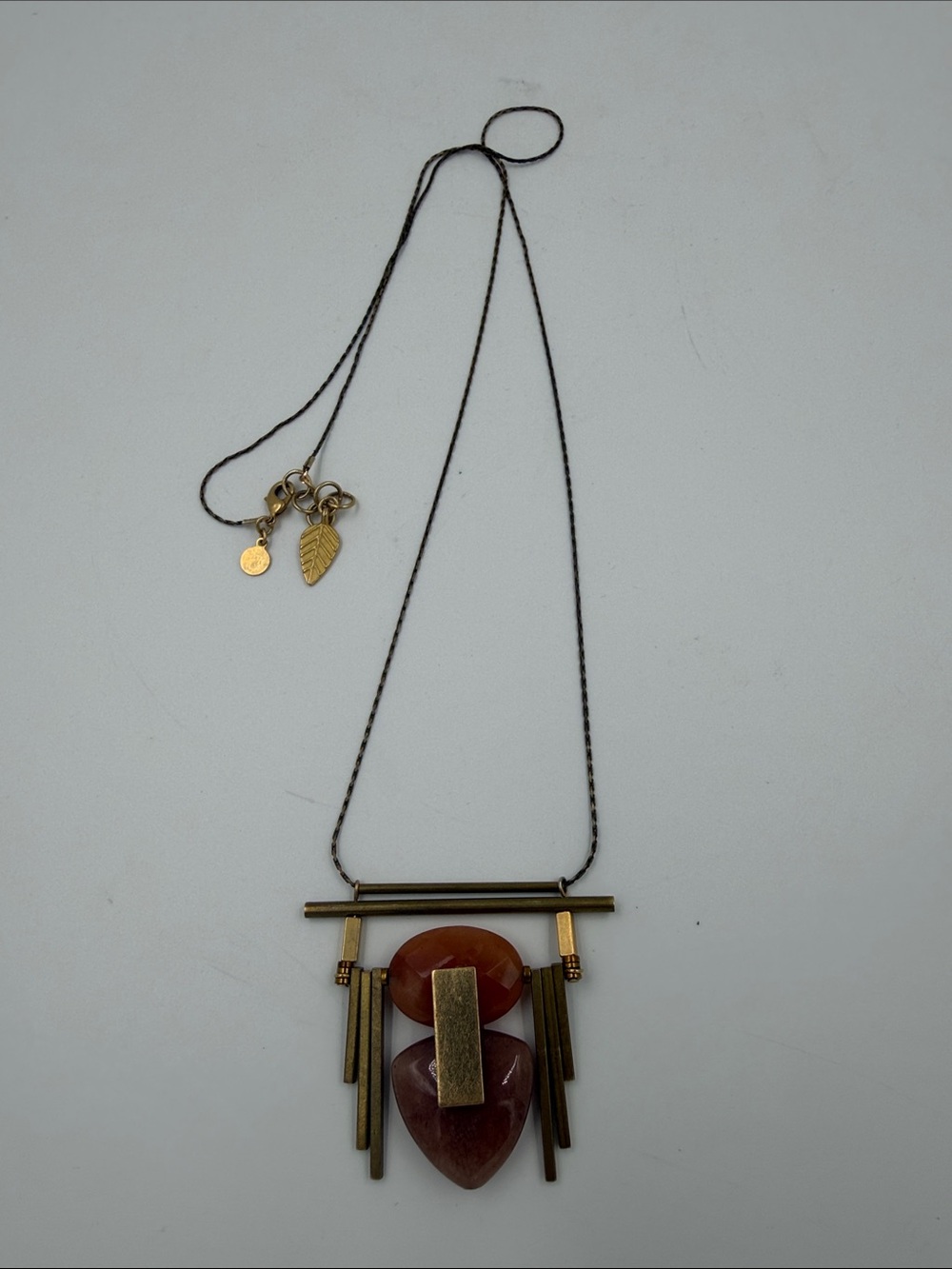 Handcrafted Gold-Tone Brown Stone Pendant Necklace